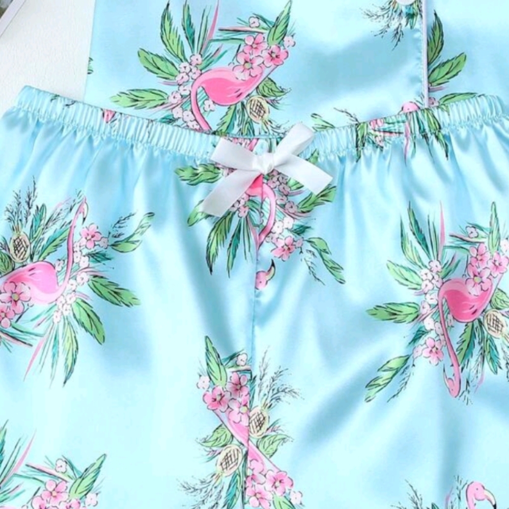 Flamingo Print Satin Pajama Set - Picture 5 of 8